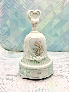 Emerald White Porcelain Heart-Handle Bell Cake Topper